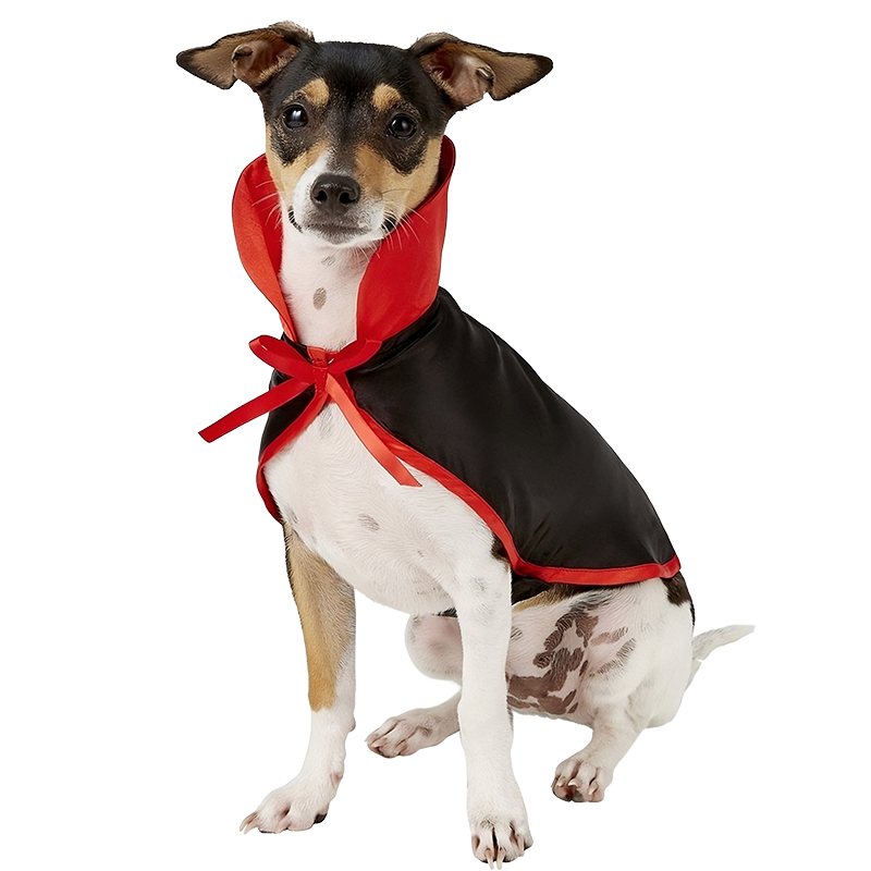 Vampyrkostyme til Hund Hundevampyrkostyme i svart og rødt, 2-i-1-sett med høy krage og sløyfe, lett, justerbart og slitesterkt.