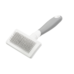 Selvrensende slickerbørste for hunder og katter med metallbørstehår og ergonomisk håndtak for å fjerne floker.