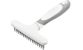 Hundebørste for underpels Hundens underkote rake med 32 metallpinner og hvitt ergonomisk håndtak for effektivt å fjerne overskudds pels.