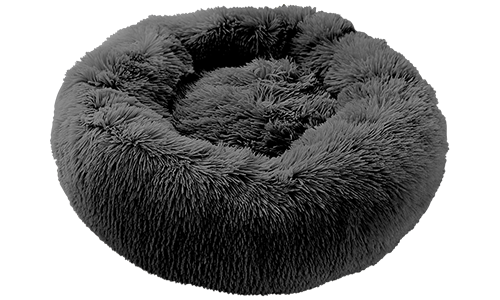 Luksuriøs og myk hundeseng Luksuriøs myk hundeseng i rund form, mørkegrå farge, laget av høykvalitets mykt materiale med plush for koselig komfort.