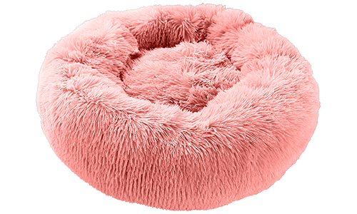 Luksuriøs og myk hundeseng Luksuriøs myk hundeseng i rund form, rosa farge, laget av høykvalitets materiale for komfort og elegant design.