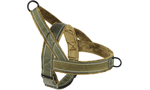 Myk polstret reflekterende hundesele som hindrer at hunden trekker Grønn reflekterende hundesele med polstring, no-pull-design og justerbare stropper for komfortabel passform.