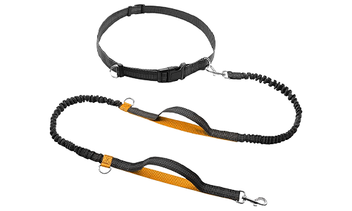 Håndfri, uttrekkbar løpestreng for hund Oransje handsfree løpesele til hund, 70-120 cm lang og 2,5 cm bred, justerbart belte og polstrede håndtak.