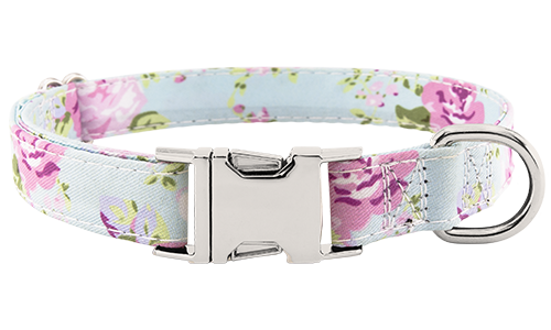 Halsbånd til Hund med Spenne Pastellblomster-mønstret hundehalsbånd med justerbar metallspenne, 27-40 cm lang, 2 cm bred, D-ring for feste.