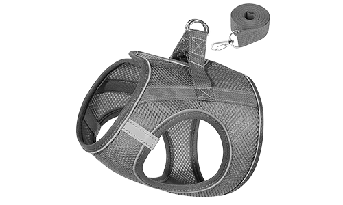 Reflekterende selevest til katt Grå reflekterende katteharness vest med matchende kobbel, justerbar og lett, 140 cm kobbel, allsidig og praktisk.