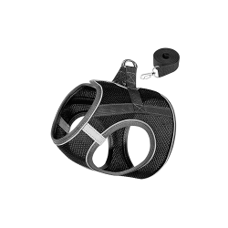 Svart reflekterende katteharness vest med matchende kobbel, lett for komfort, 140 cm kobbel, allsidig og praktisk.