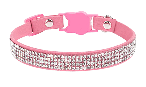 Luksuriøst halsbånd til katt med strass og hurtigutløsende mekanisme Luksuriøst rosa kattesele med krystaller, justerbar og lett for komfort, katt-formet spenne og bjelle.