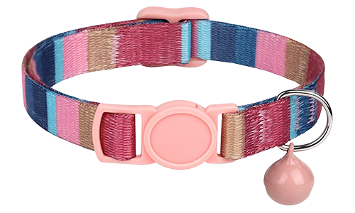 Halsbånd til katt i bohemstil med hurtigutløsning Stripete rosa breakaway kattehalsbånd, justerbar og lett, med matchende rosa spenne og klokke.