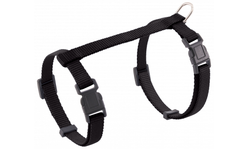 Sele for Katt Svart katteharness med justerbare stropper og solid D-ring for båndfesting, gir sikker og komfortabel bruk.