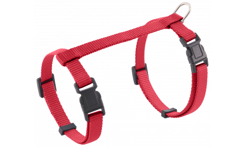 Sele for Katt Rød katteharness med justerbare stropper og solid D-ring for båndfesting, gir sikker og komfortabel bruk.