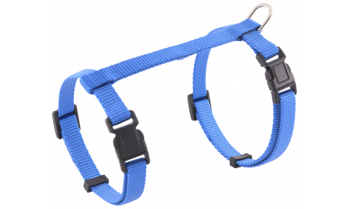 Sele for Katt Blå katteharness med justerbare stropper og solid D-ring for båndfesting, gir sikker og komfortabel bruk.