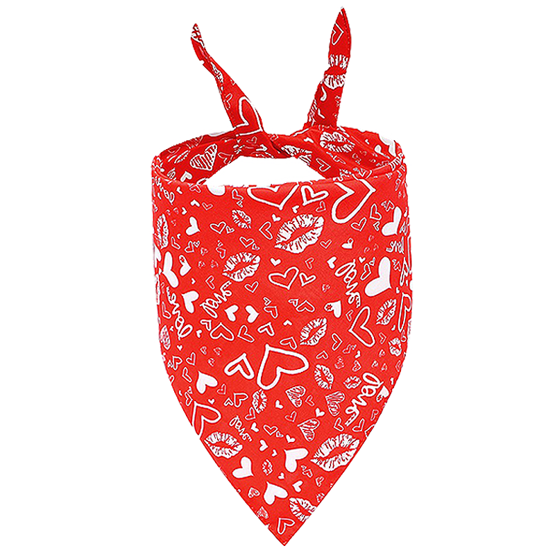 Bandana med kjærlighetsmotiv for hund Rød hundebandana med hvite hjerter og kyss-mønster, perfekt for Valentine's Day, maskinvaskbar og håndvaskbar.