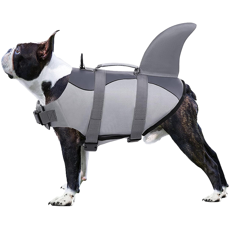 Stilig Redningsvest for Hund – Hai Hai-tema hundesvømmevest med sikre stropper, for sikkerhet og flyt. Passer for ulike typer hunder.