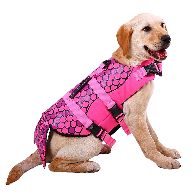 Stilig Redningsvest for Hund – Havfrue Havfrue-tema hundesvømmevest i rosa med skjellmønster, for flyt. Passer for ulike typer hunder.