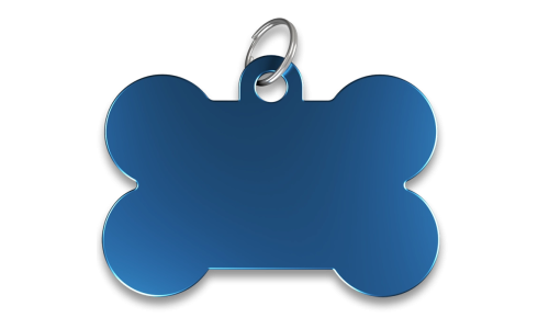 Blå benformet id brikke hund med glatt overflate og sølvring, tilpasset med inngravert hundenavn.
