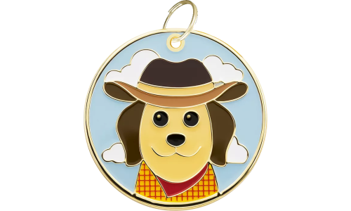 Cowboy-inspirert hundetegn med Labrador-design, lett og komfortabelt med inngravert område og jevne kanter.