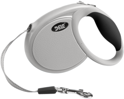 Uttrekkbart Hundebånd Grå uttrekkbart hundebånd med svart ergonomisk håndtak, mykt grep og metallklips for trygg feste.