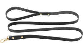 Eksklusivt Hundebånd i Ekte Skinn Sort luksuriøst hundebånd i ekte lær, 120 cm langt med slitesterk gullklips for enkel feste.